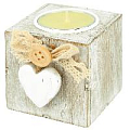Свеча "шайба" в деревянном  кубе с декором "Сердечко" ассорти